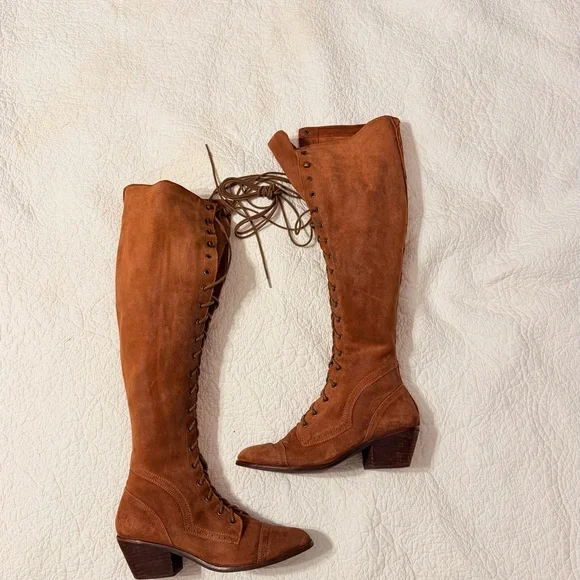 Jeffrey Campbell Sz 9 Free People Brown Tall Lace Up Boots - Picture 2 of 16